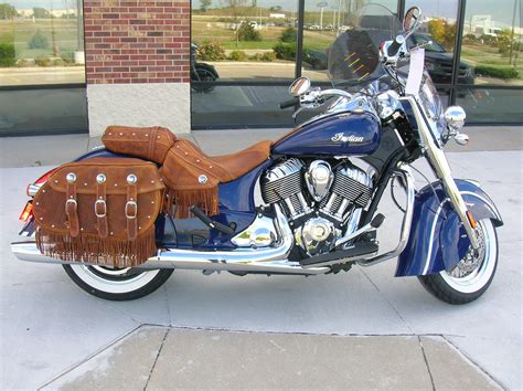 blue indian motorcycle with saddle bags replica